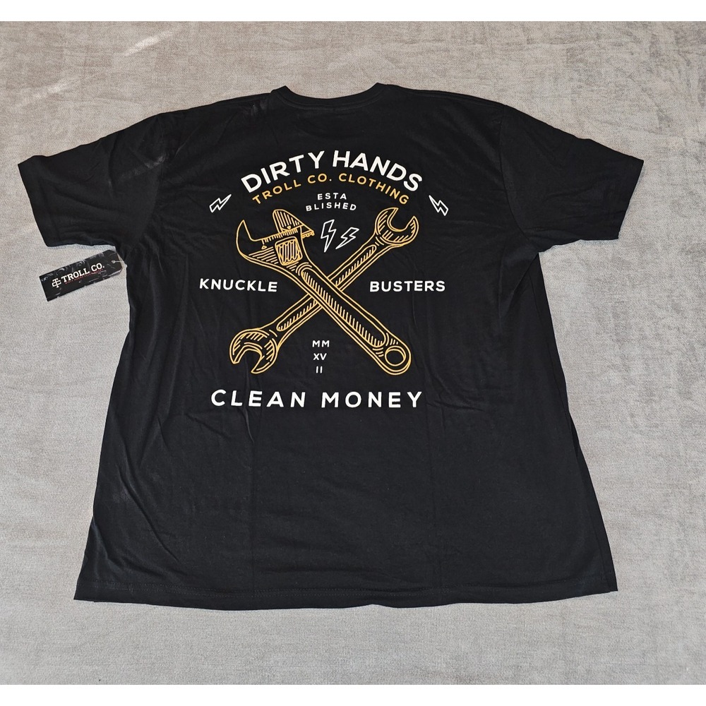 TROLL CO Dirty Hands Clean Money Twisted Wrenches Mens Black Short Sleeve 2XL